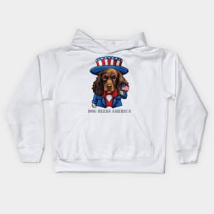 Funny 4th of July Boykin Spaniel Dog Bless America Kids Hoodie